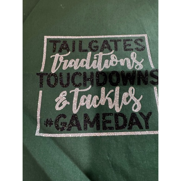 Unbranded Tops - Tailgates Traditions Touchdowns & Tackles Gameday Glitter Graphic T-Shirt Green